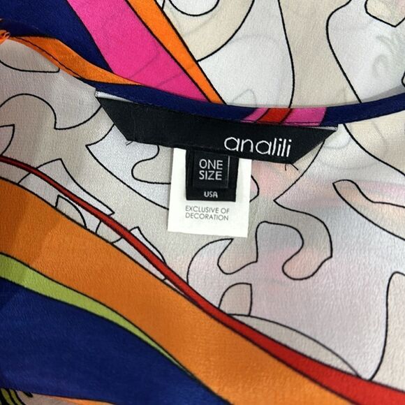Analili Silk Colorful Short Sleeve Drawstring Relaxed Fit Tunic Top One Size - Picture 4 of 8